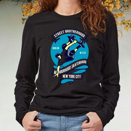 Black Long Sleeve T Shirt Skateboard Street Brotherhood