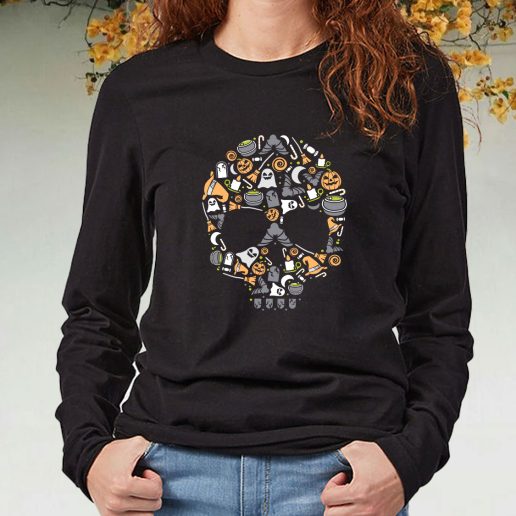 Black Long Sleeve T Shirt Skull