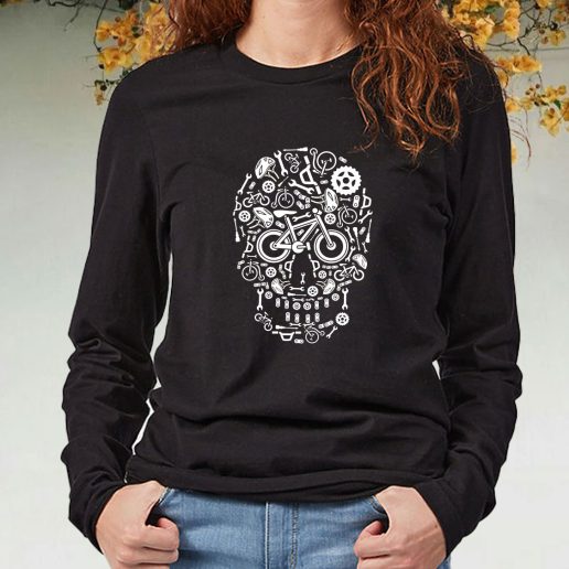 Black Long Sleeve T Shirt Skull Bike