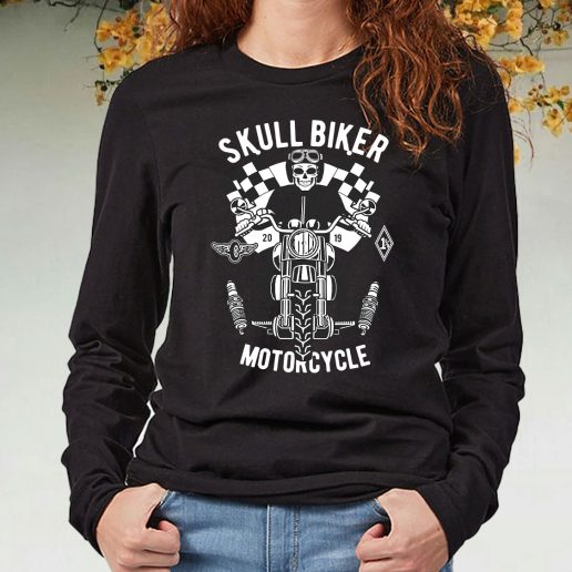 Black Long Sleeve T Shirt Skull Biker