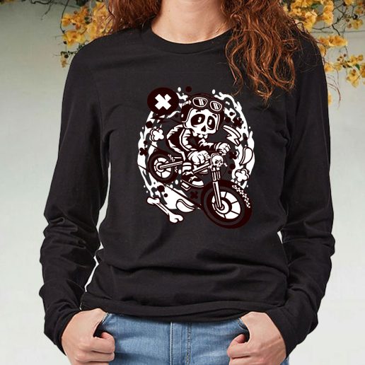 Black Long Sleeve T Shirt Skull Downhill