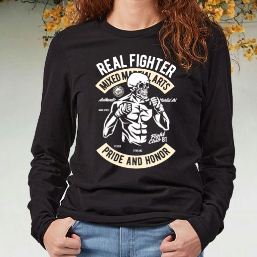 Black Long Sleeve T Shirt Skull Fighter