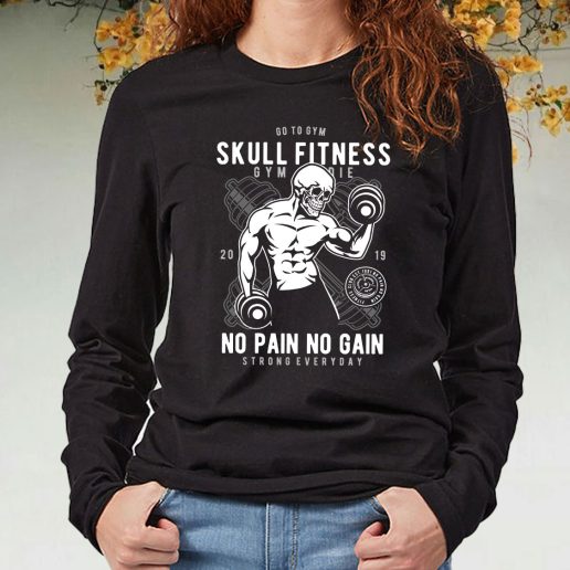 Black Long Sleeve T Shirt Skull Fitness