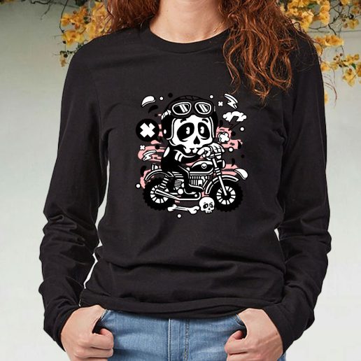 Black Long Sleeve T Shirt Skull Motocross