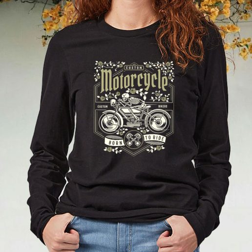 Black Long Sleeve T Shirt Skull Motorcycle