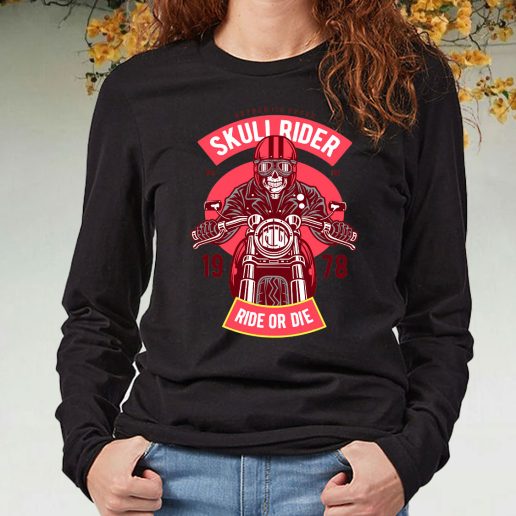 Black Long Sleeve T Shirt Skull Rider