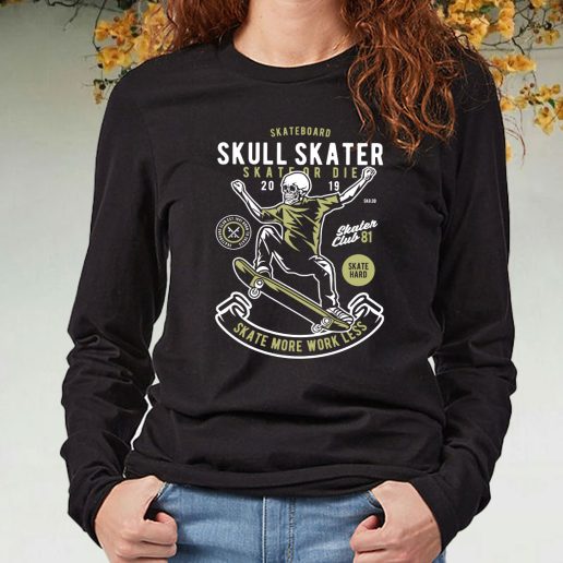 Black Long Sleeve T Shirt Skull Skater