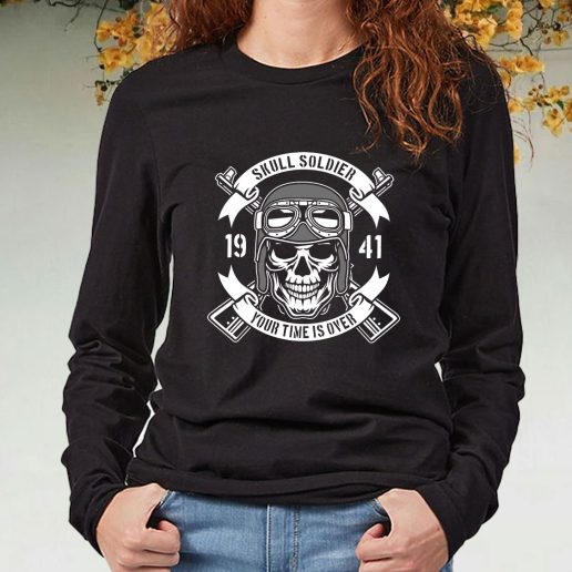 Black Long Sleeve T Shirt Skull Soldier Time Is Over