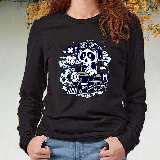 Black Long Sleeve T Shirt Skull Train