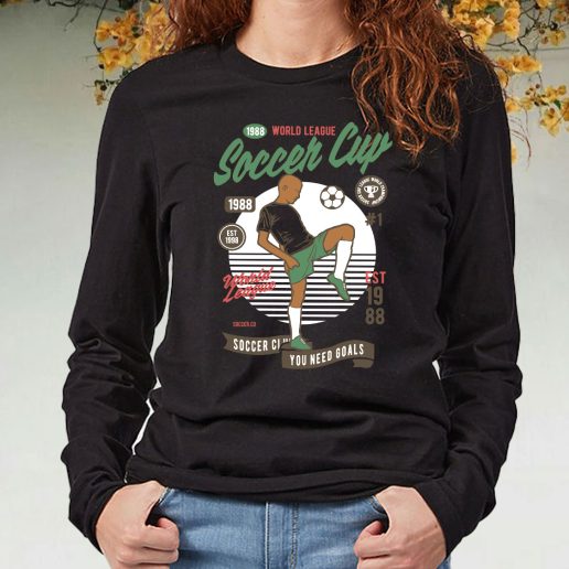 Black Long Sleeve T Shirt Soccer Cup