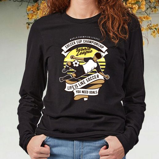 Black Long Sleeve T Shirt Soccer Cup Championship