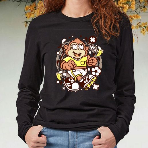 Black Long Sleeve T Shirt Soccer Monkey