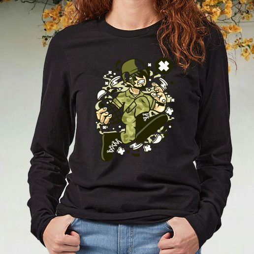 Black Long Sleeve T Shirt Soldier Running