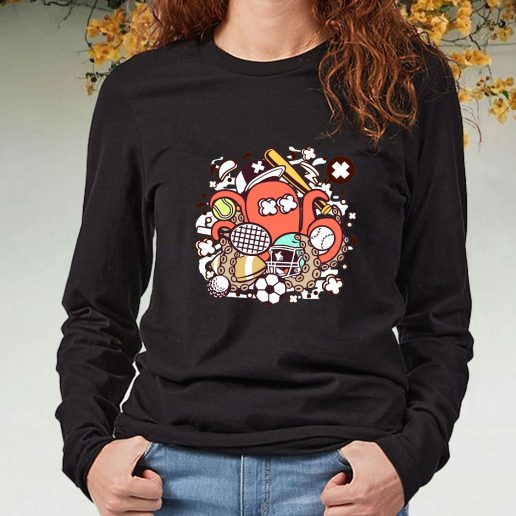 Black Long Sleeve T Shirt Sports Octopus