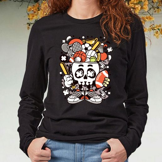 Black Long Sleeve T Shirt Sports Skull Head