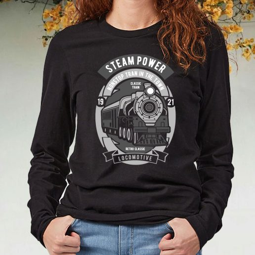 Black Long Sleeve T Shirt Steam Power