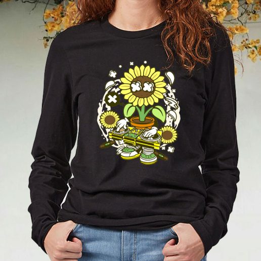 Black Long Sleeve T Shirt Sunflower