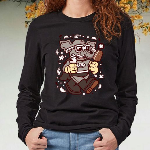 Black Long Sleeve T Shirt Superfat Elephant