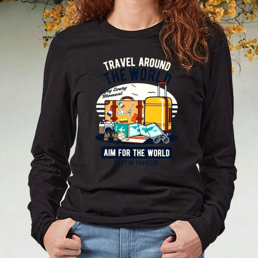 Black Long Sleeve T Shirt Travel Around The World