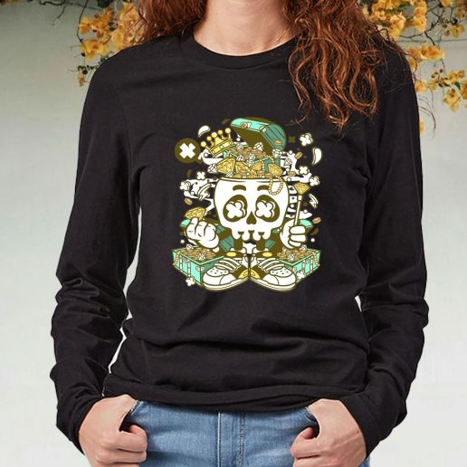 Black Long Sleeve T Shirt Treasure Skull Head