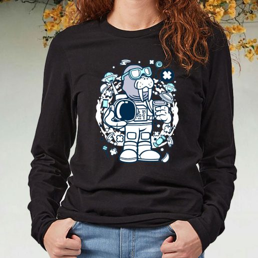 Black Long Sleeve T Shirt Walrus Astronaut