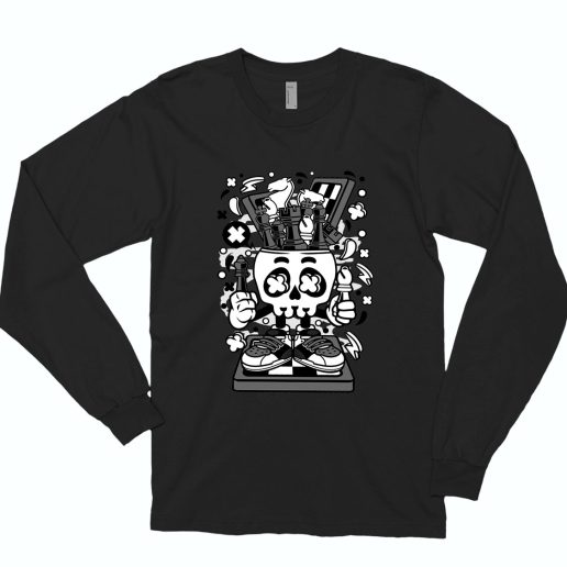 Chess Skull Head Funny Long Sleeve T shirt