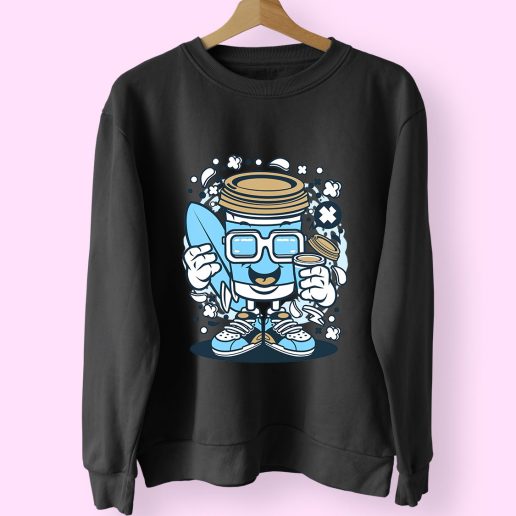 Coffee Cup Surfer Funny Graphic Sweatshirt