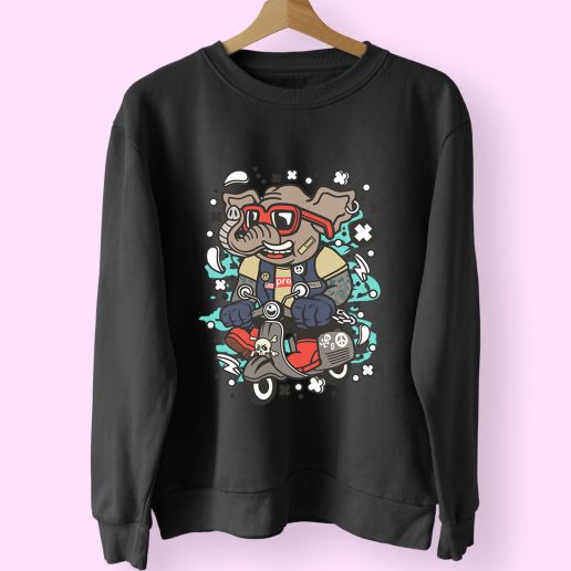 Elephant Scooterist Funny Graphic Sweatshirt