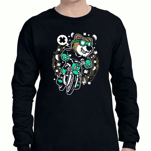 Graphic Long Sleeve T Shirt Bear Motocross Rider