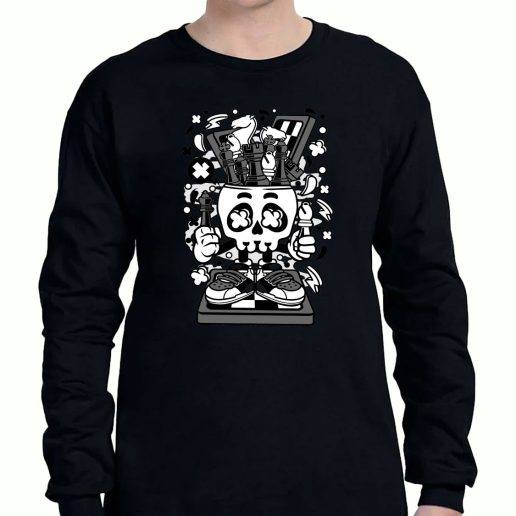 Graphic Long Sleeve T Shirt Chess Skull Head