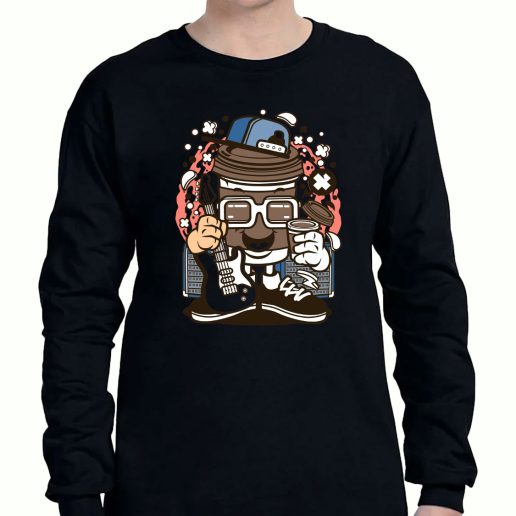 Graphic Long Sleeve T Shirt Coffee Cup Rocker