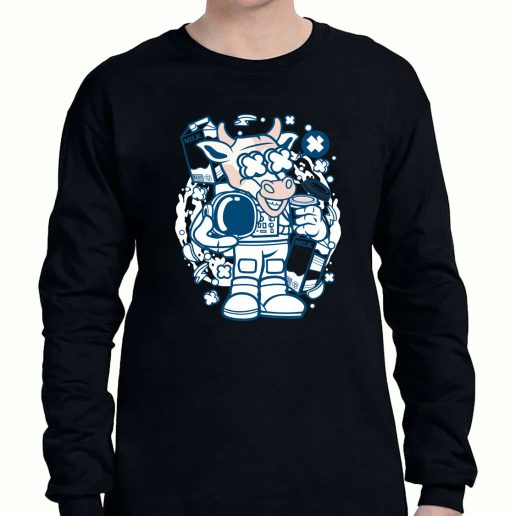 Graphic Long Sleeve T Shirt Cow Astronaut