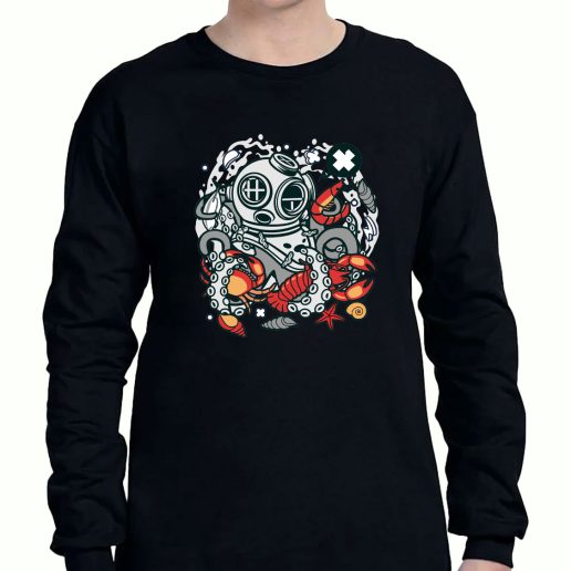 Graphic Long Sleeve T Shirt Diver Octopus