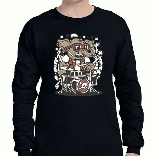 Graphic Long Sleeve T Shirt Elephant Drummer