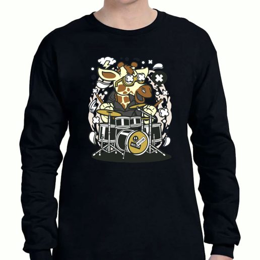 Graphic Long Sleeve T Shirt Girrafe Drummer