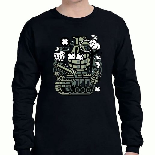 Graphic Long Sleeve T Shirt Grenade War Tank