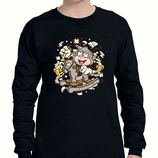 Graphic Long Sleeve T Shirt Monkey Rocking Horse