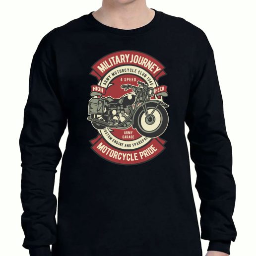 Graphic Long Sleeve T Shirt Motorcycle Military