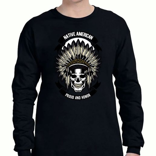 Graphic Long Sleeve T Shirt Native American Skull