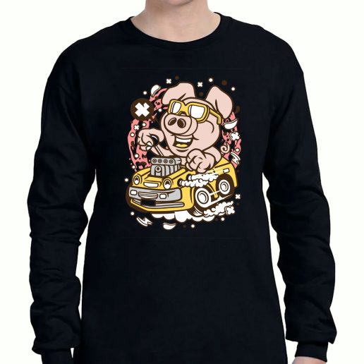 Graphic Long Sleeve T Shirt Oink Hotrod