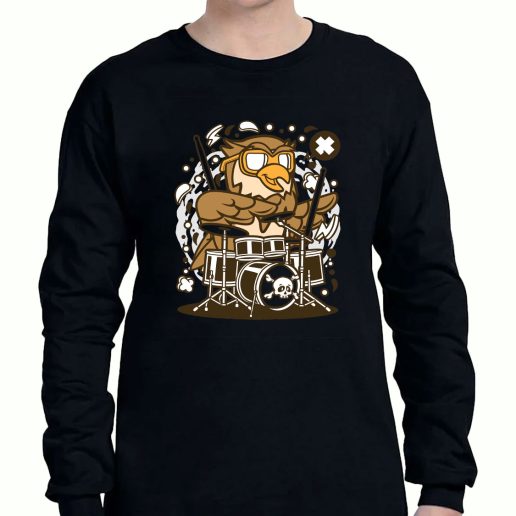 Graphic Long Sleeve T Shirt Owl Drummer