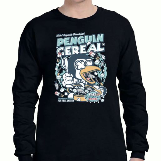 Graphic Long Sleeve T Shirt Penguin Cereal Box