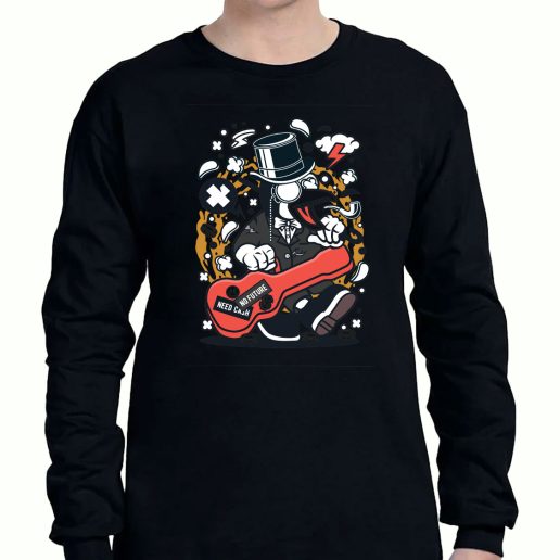 Graphic Long Sleeve T Shirt Penguin Guitar