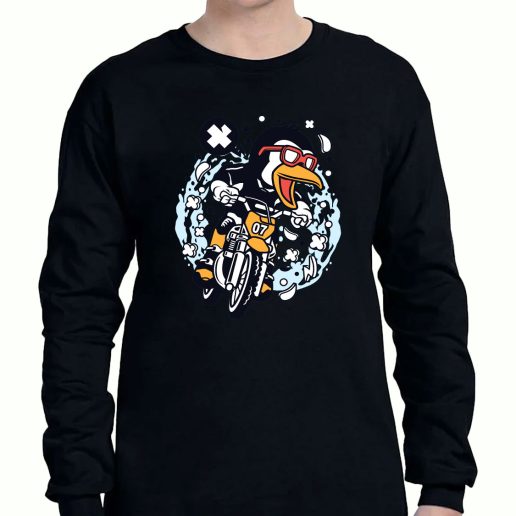 Graphic Long Sleeve T Shirt Penguin Motocross Rider