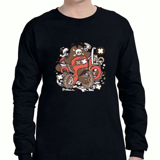 Graphic Long Sleeve T Shirt Pirate Octopus