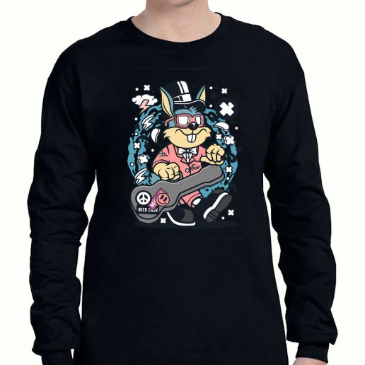 Graphic Long Sleeve T Shirt Rabbit Guitar