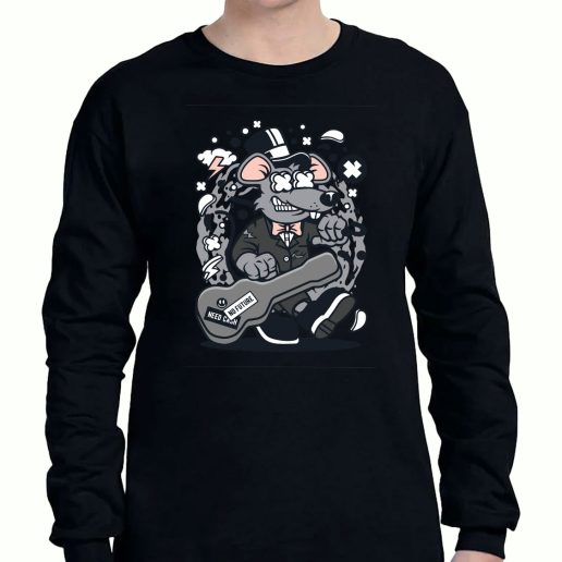 Graphic Long Sleeve T Shirt Rat Guitar