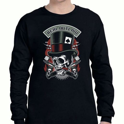 Graphic Long Sleeve T Shirt Real Outlaw Skull