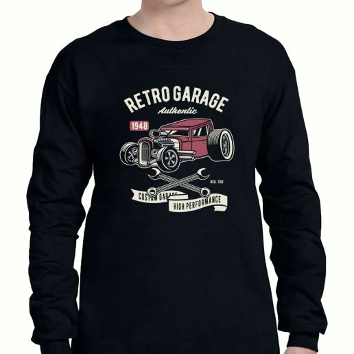 Graphic Long Sleeve T Shirt Retro Garage Hotrod