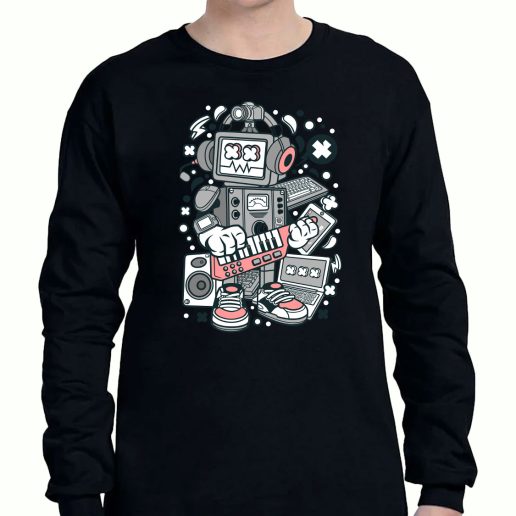 Graphic Long Sleeve T Shirt Robot Machine